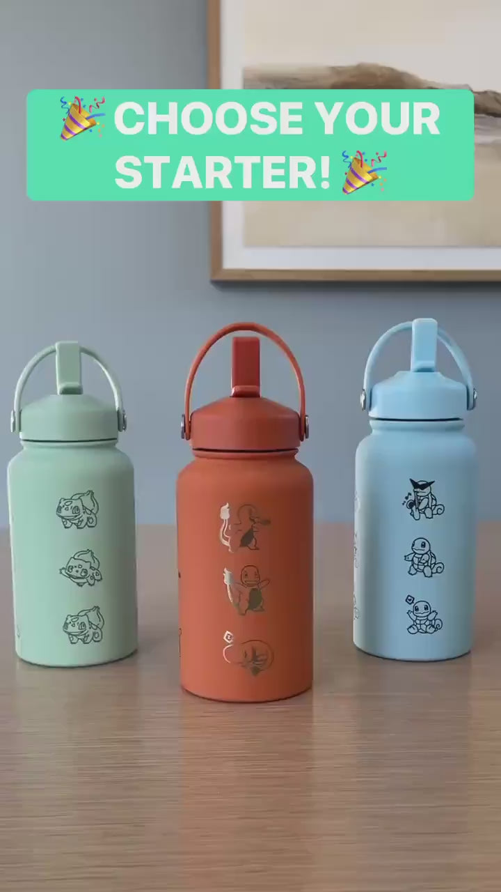 Bulbasaur Water Bottle Engraved Coffee Tumbler, Grass Kanto Starter Waterbottle Thermos Travel Mug Flask, Anime Fan Birthday Gift