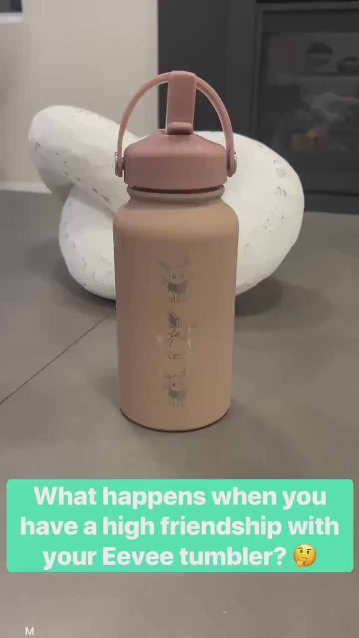 Sylveon Water Bottle Tumbler, Engraved Eevee Evolution Fairy Eeveelution Coffee Tea Thermos Travel Mug Waterbottle, Anime Fan Birthday Gift