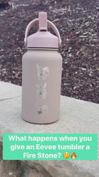 Flareon Water Bottle Engraved Coffee Tumbler with Cafe Top Hat and Flamethrower, Eevee Fire Evolution Waterbottle, Anime Fan Birthday Gift