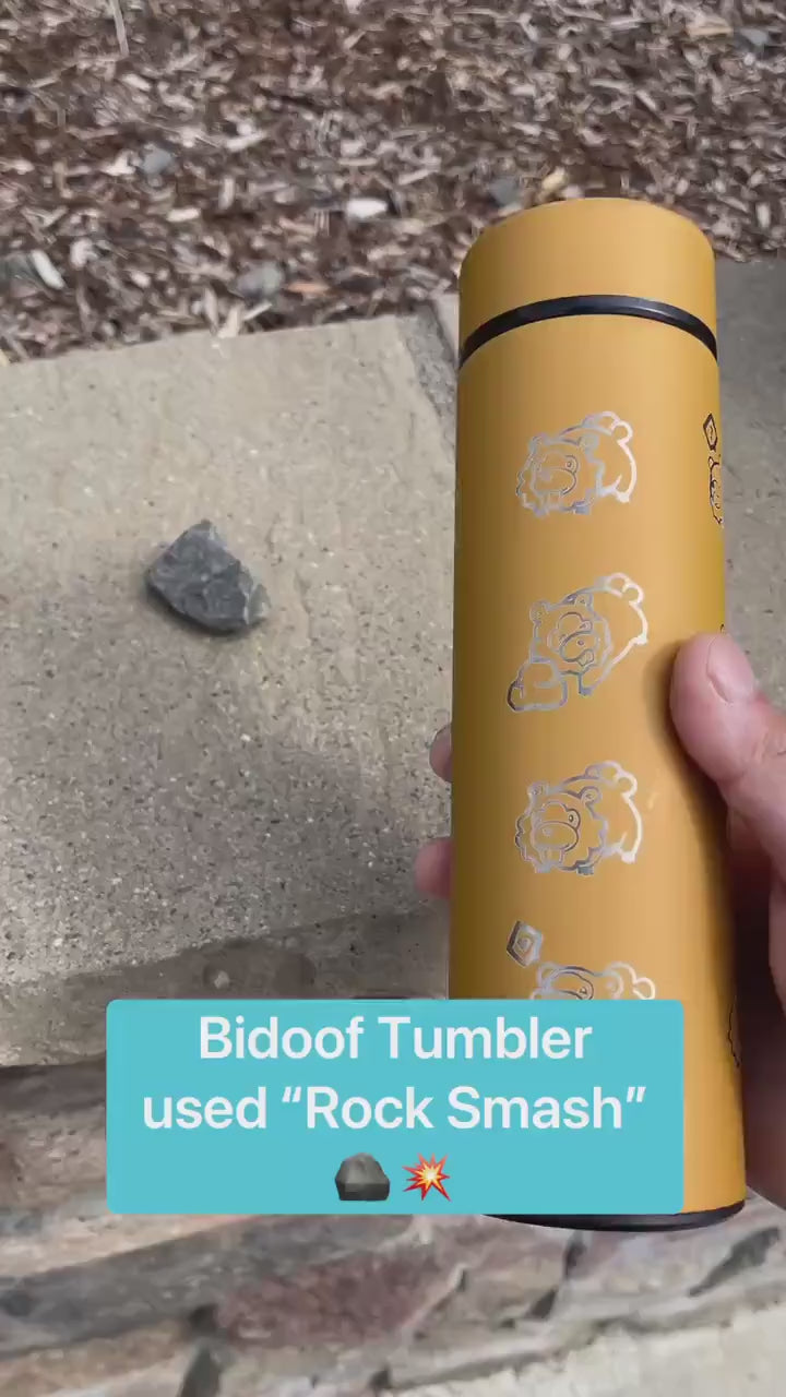 Shiny Bidoof Coffee Tumbler with Tea Infuser, HM Slave Cut Rock Smash, Waterbottle Meme Funny Travel Cup Mug Gift