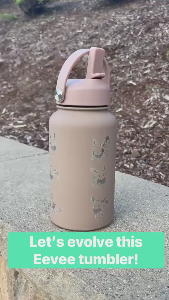 Leafeon Water Bottle Engraved Coffee Tumbler Razor Leaf & Flower Crown Costume Waterbottle, Eeveelution Anime Fan Birthday Thermos Gift