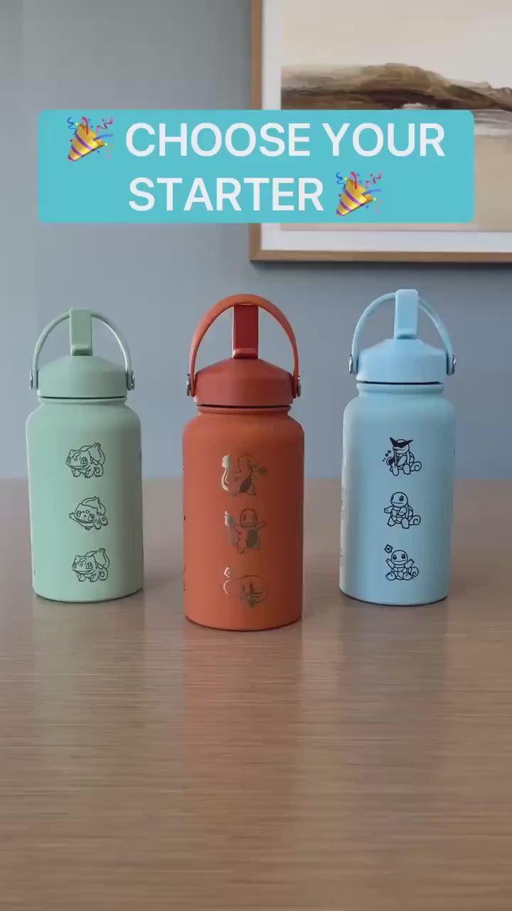 Charmander Water Bottle Engraved Coffee Tea Tumbler with Sleeping Charmander Leaf, Fire Kanto Starter Waterbottle, Gamer Birthday Gift