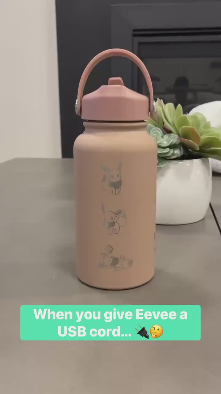 Jolteon Water Bottle, Eevee Eeveelution Engraved Straw Waterbottle Coffee Tea Tumbler Thermos, Gamer Birthday Anniversary Gift
