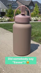 Eevee Engraved Water Bottle, Straw Waterbottle with Gigantamax & Fluffy Shaggy Hair Lana’s Eevee Coffee Tumbler, Anime Fan Birthday Gift