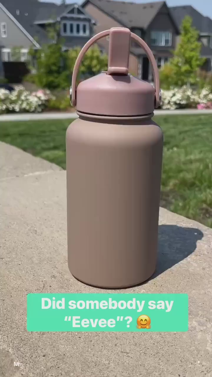 Eevee Engraved Water Bottle, Straw Waterbottle with Gigantamax & Fluffy Shaggy Hair Lana’s Eevee Coffee Tumbler, Anime Fan Birthday Gift