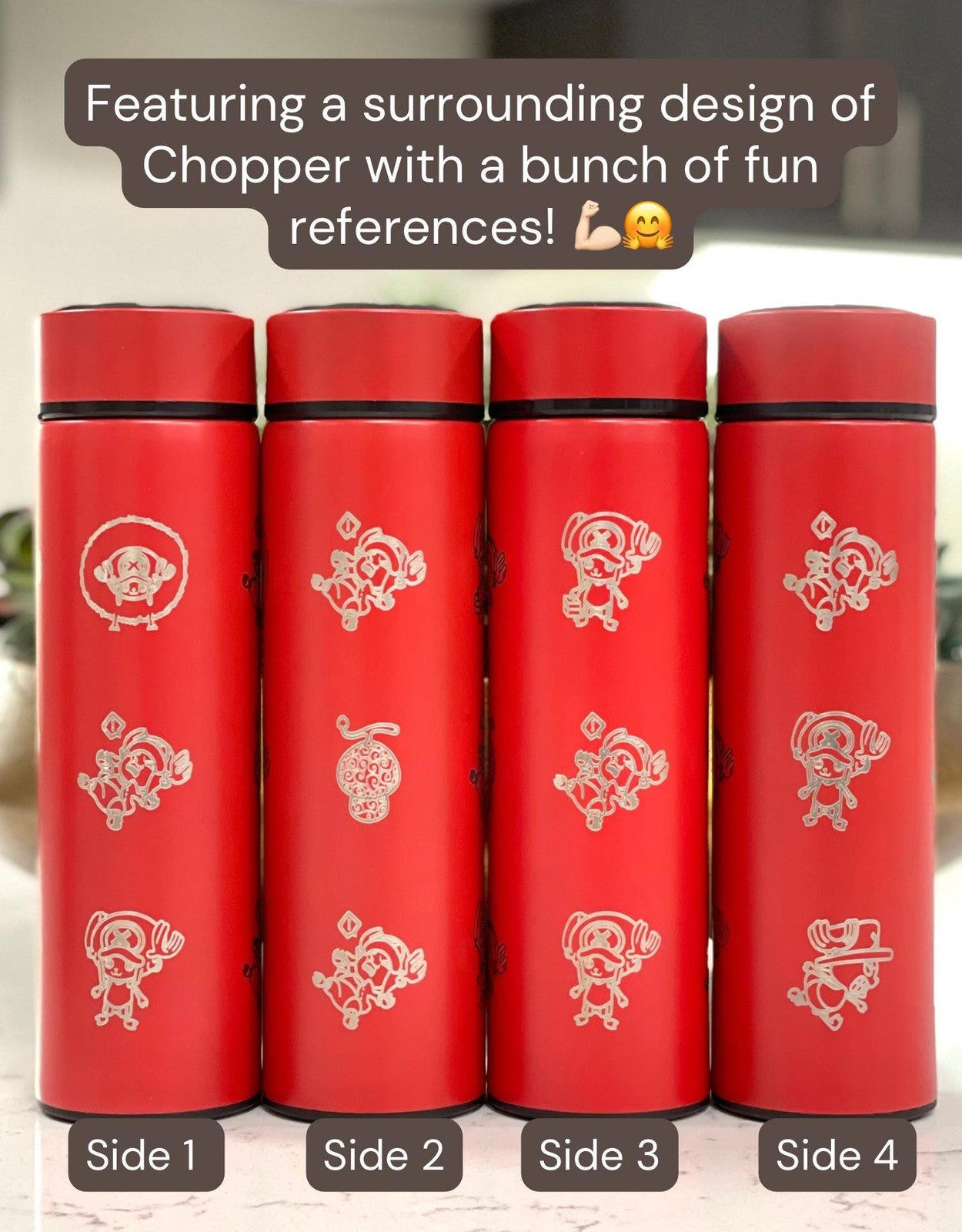 Chopper One Piece Coffee Tumbler with Tea Infuser Engraved Water Bottle, Hito